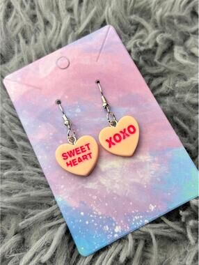 Orange Heart valentines sweethearts earrings
